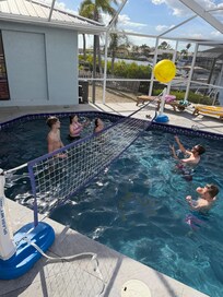 Great pool supplies- floats, volleyball, and even life jackets for the littlest family members!