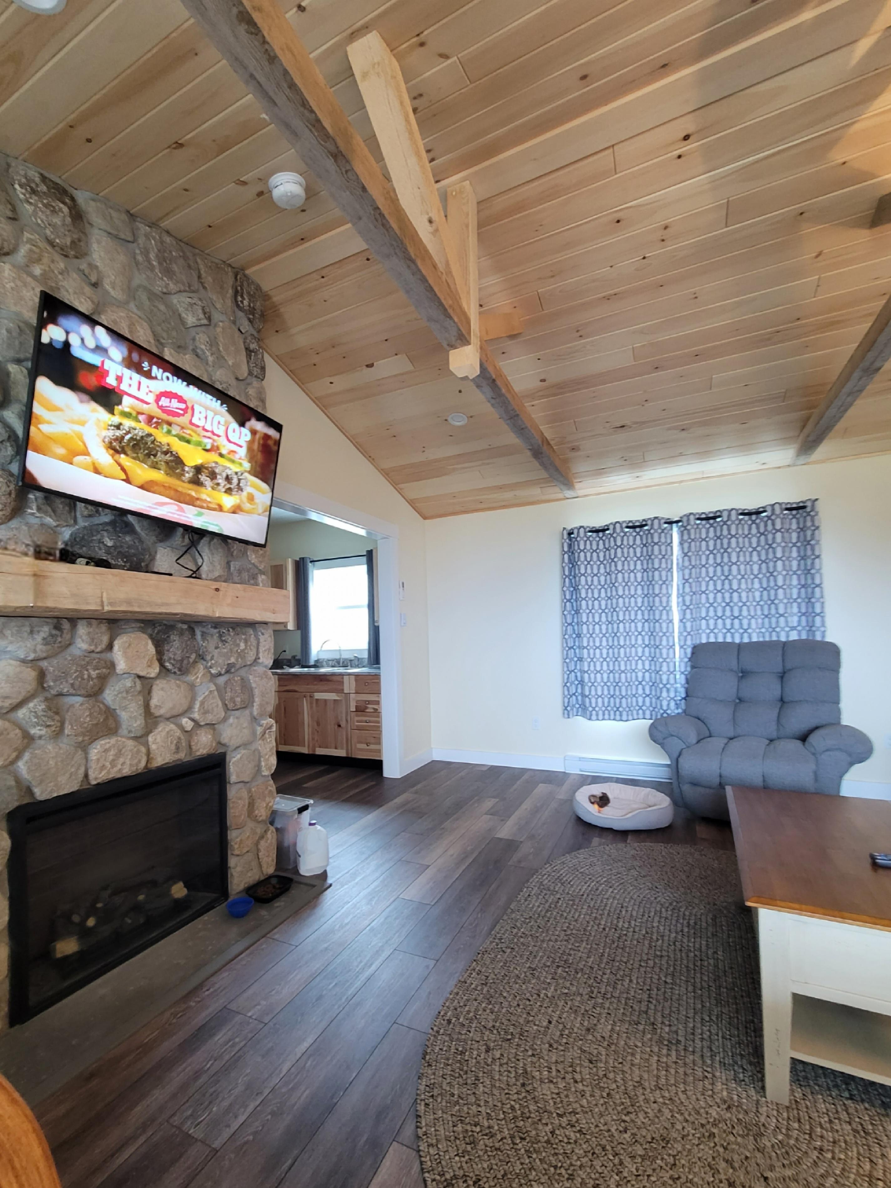 Spacious living room with a fireplace