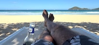 Lounging on the very nearby beach