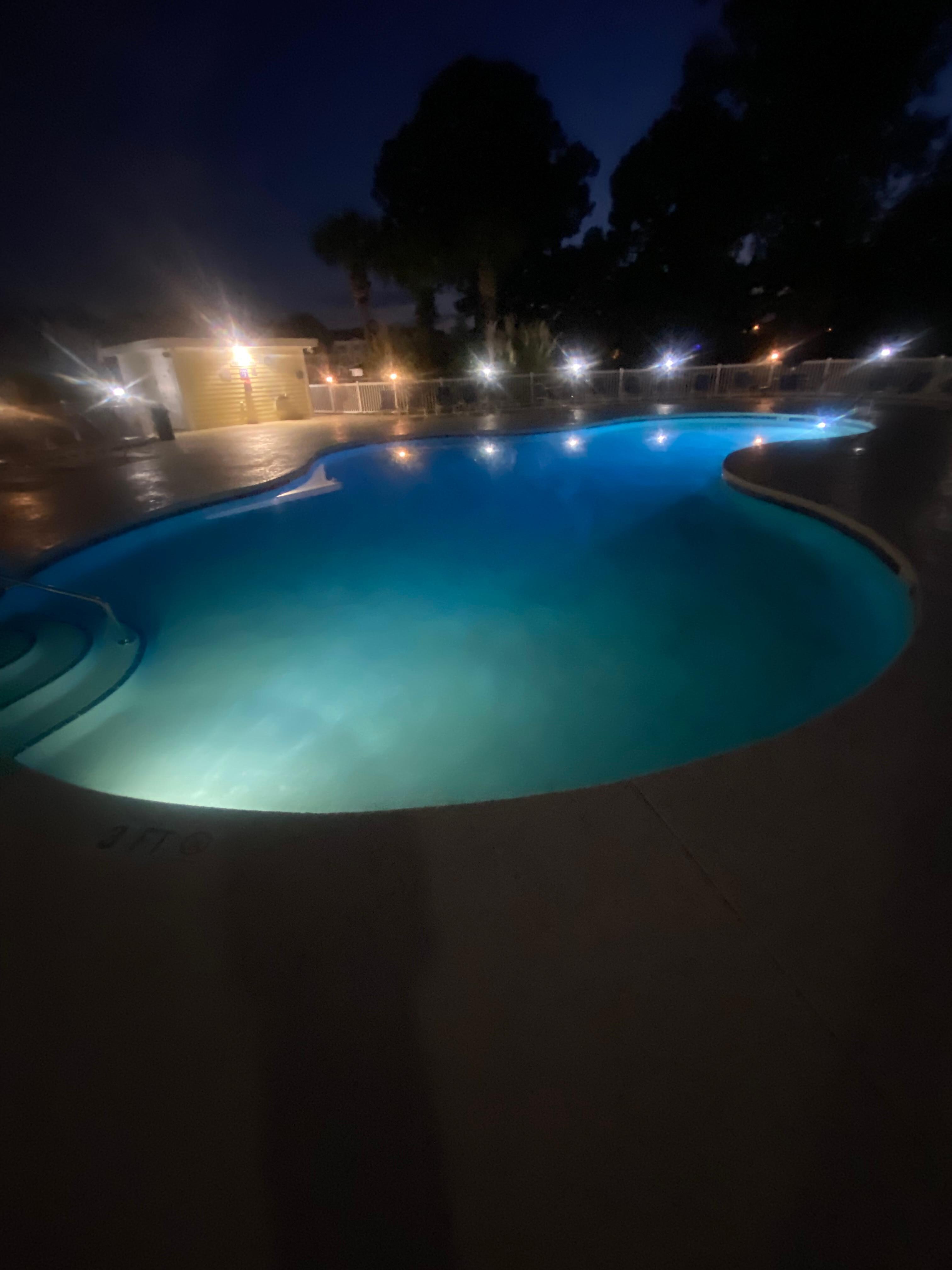 Swimming at night was so relaxing pool was clean and warm . 