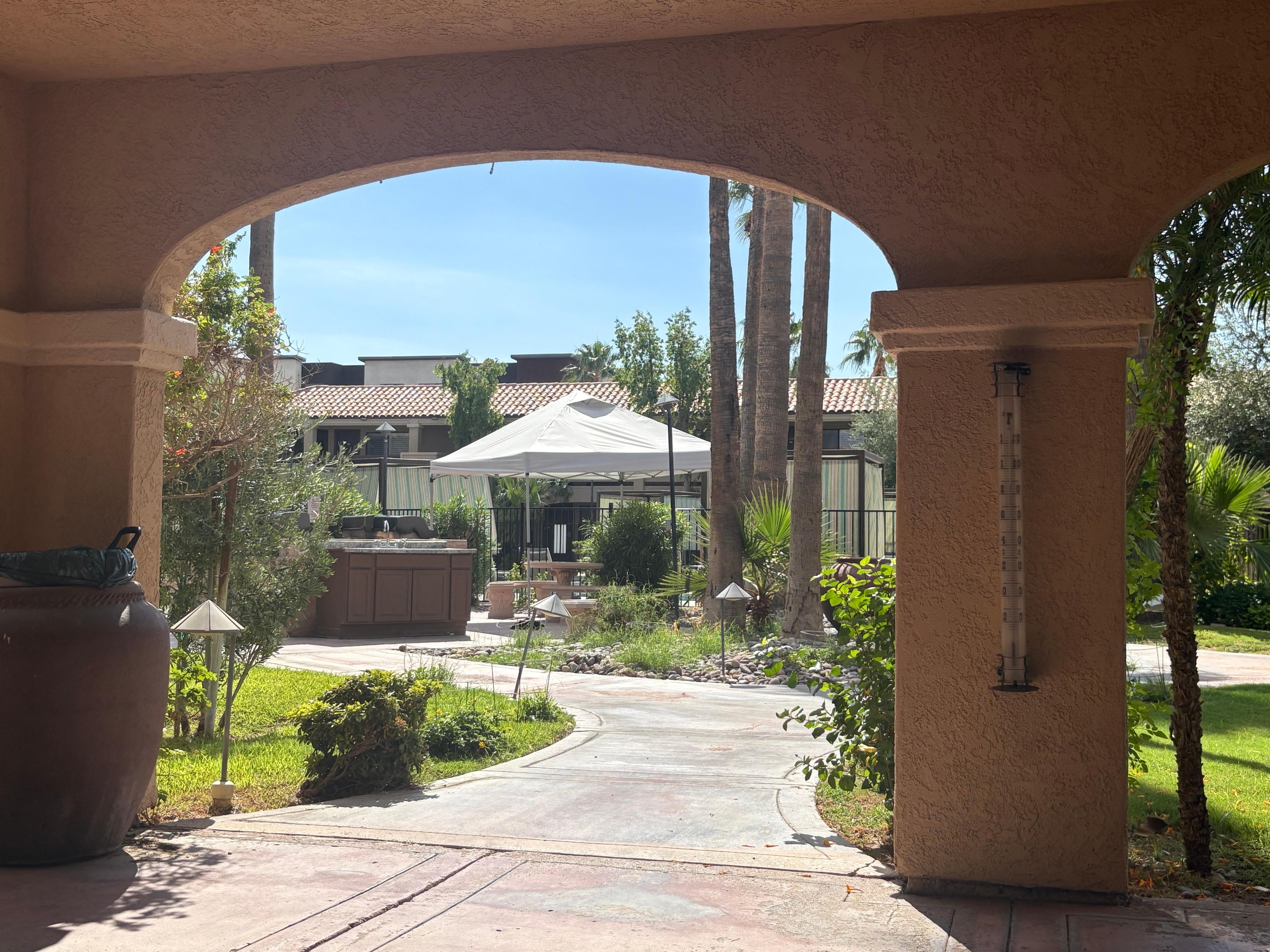 View from shaded lounging area.