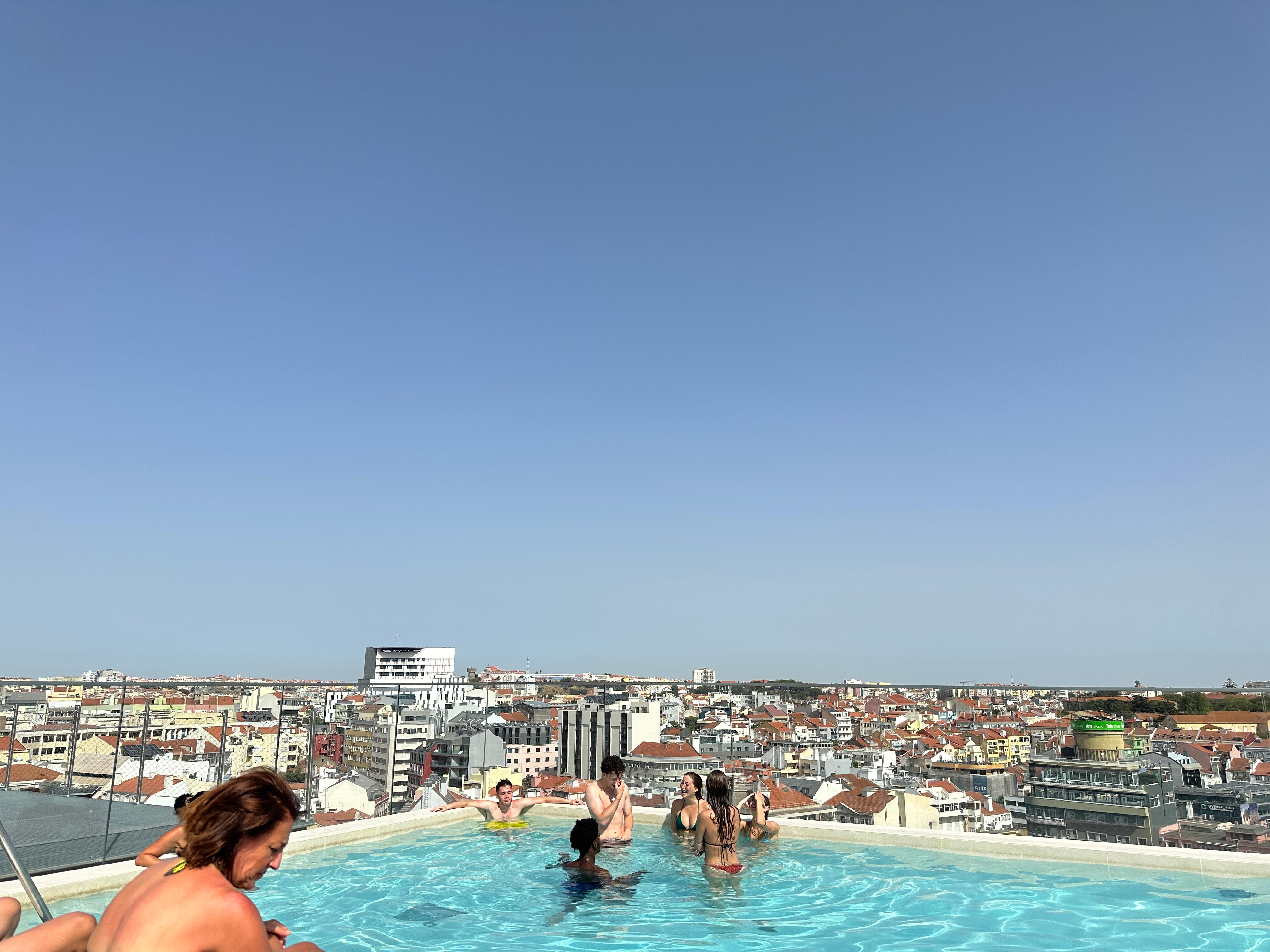 Luxurious pool with a commanding view. 