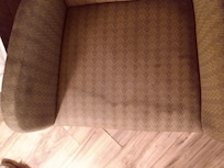 Urine stain on the chair. (Not shown -- also on the foot stool.)