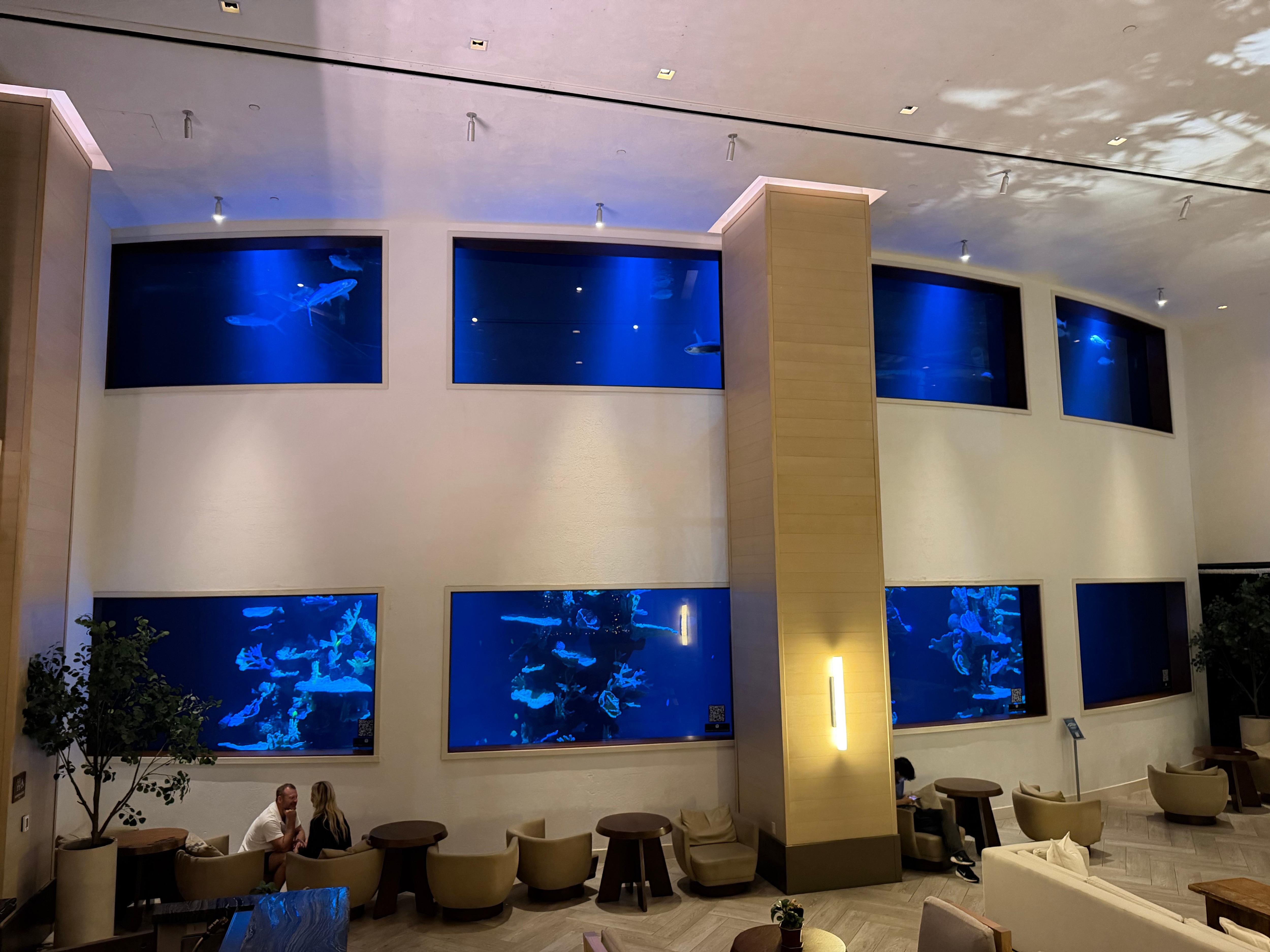View of the gigantic fish tank in the lobby