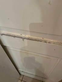 Dryer lint on door to laundry