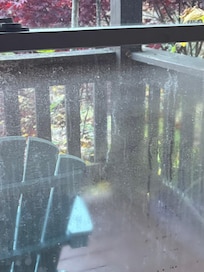 Moisture between panes of window.