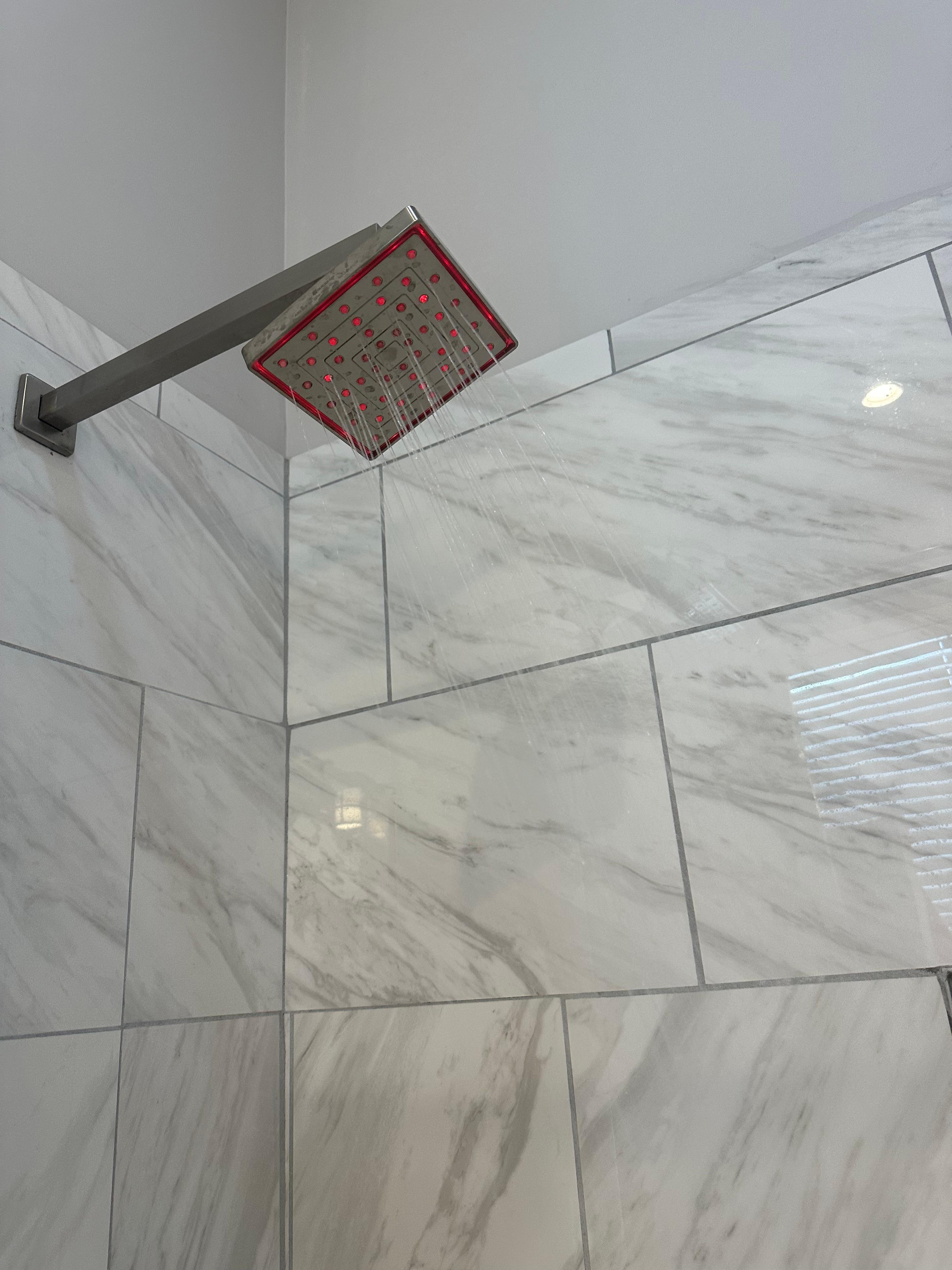 Shower changes colors in the master bathroom 