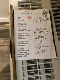 Cory morrow playlist, drumstick & pic from concert