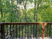 Enjoying the bird calls with morning tea on the deck.