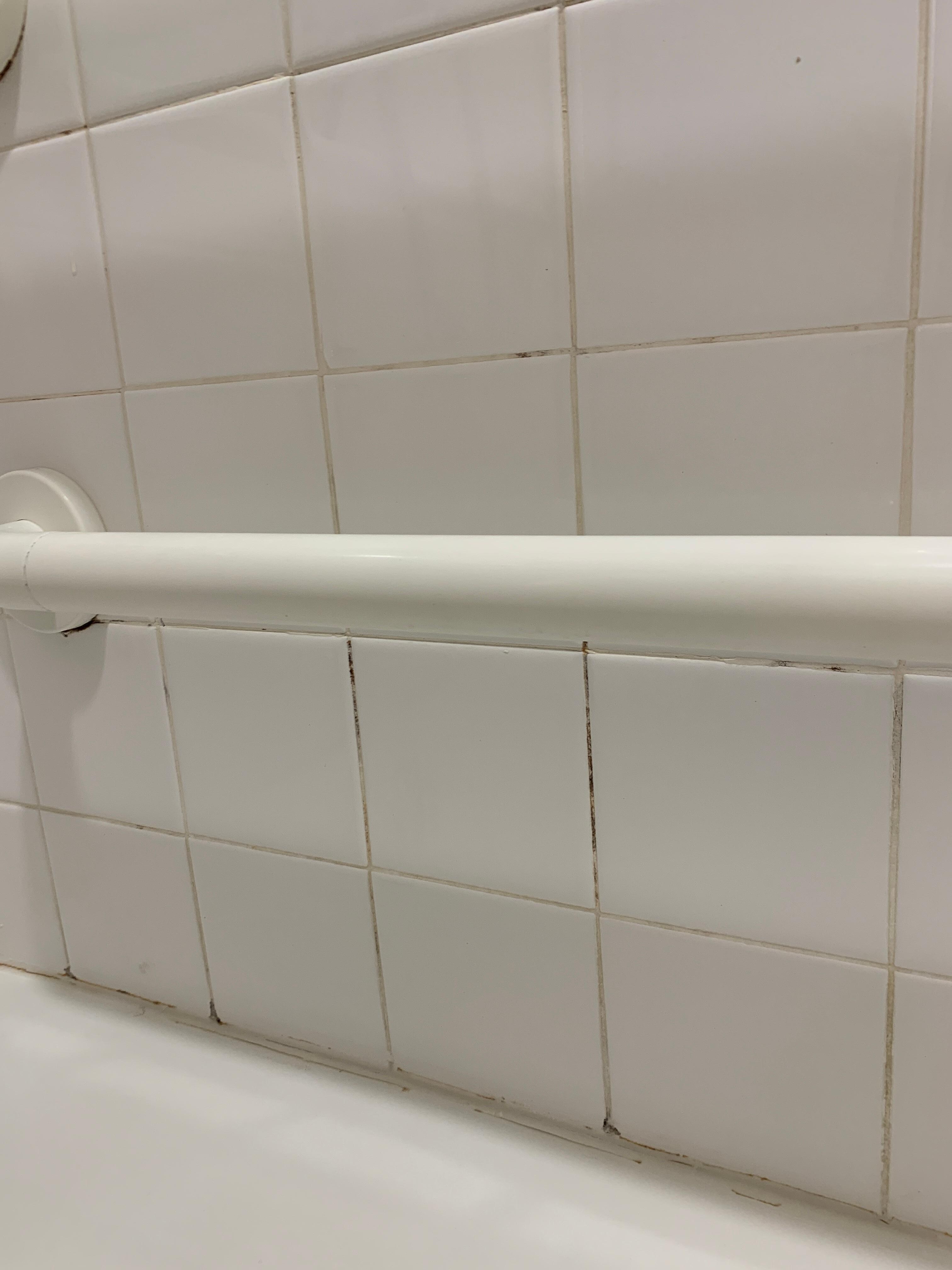 Tub tiles above tub rail were clean, although the lower one were not.