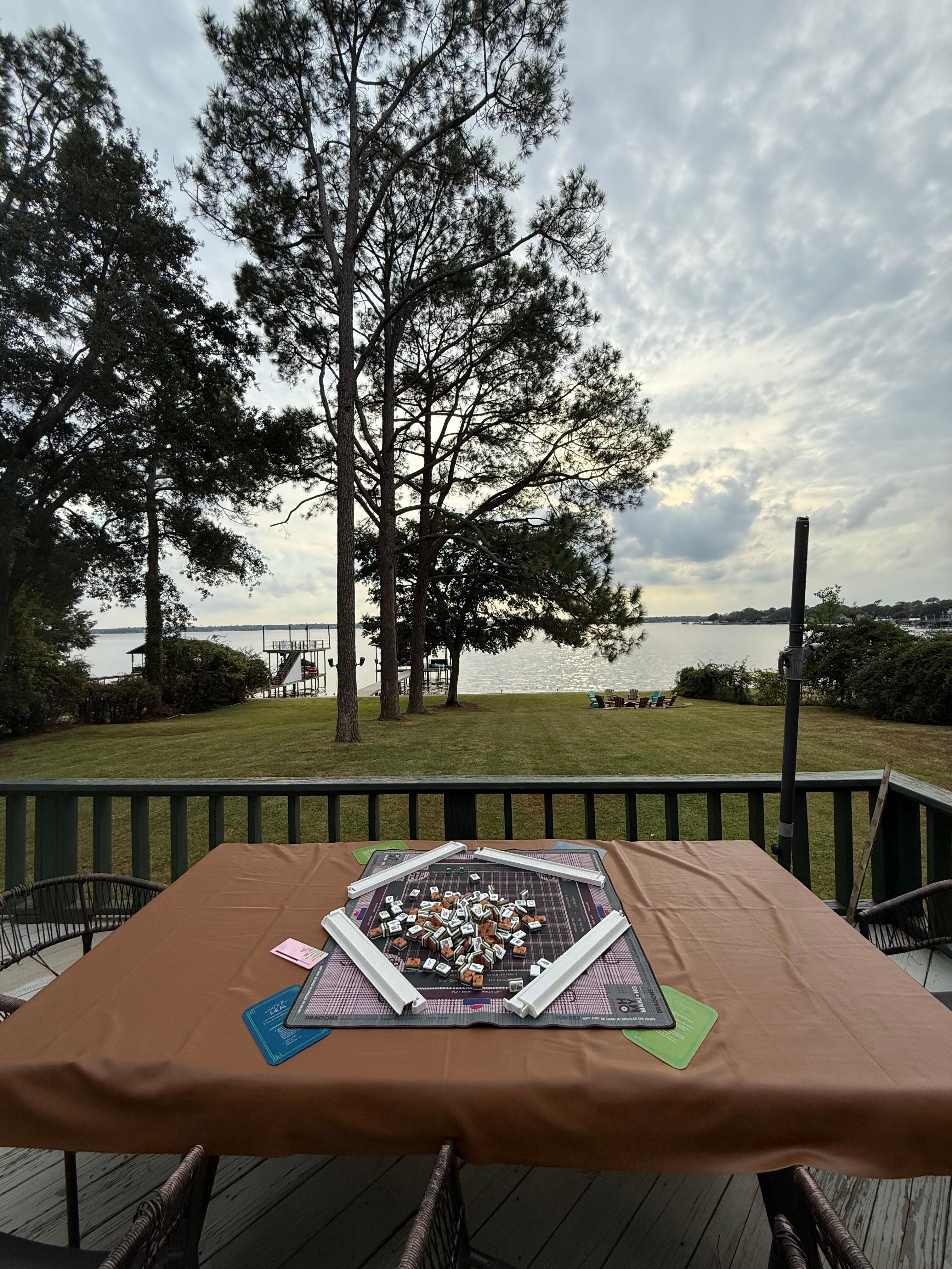 Playing mahjong on the patio