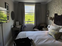 I loved the view mostly of trees out my window. A cozy cheerful room.