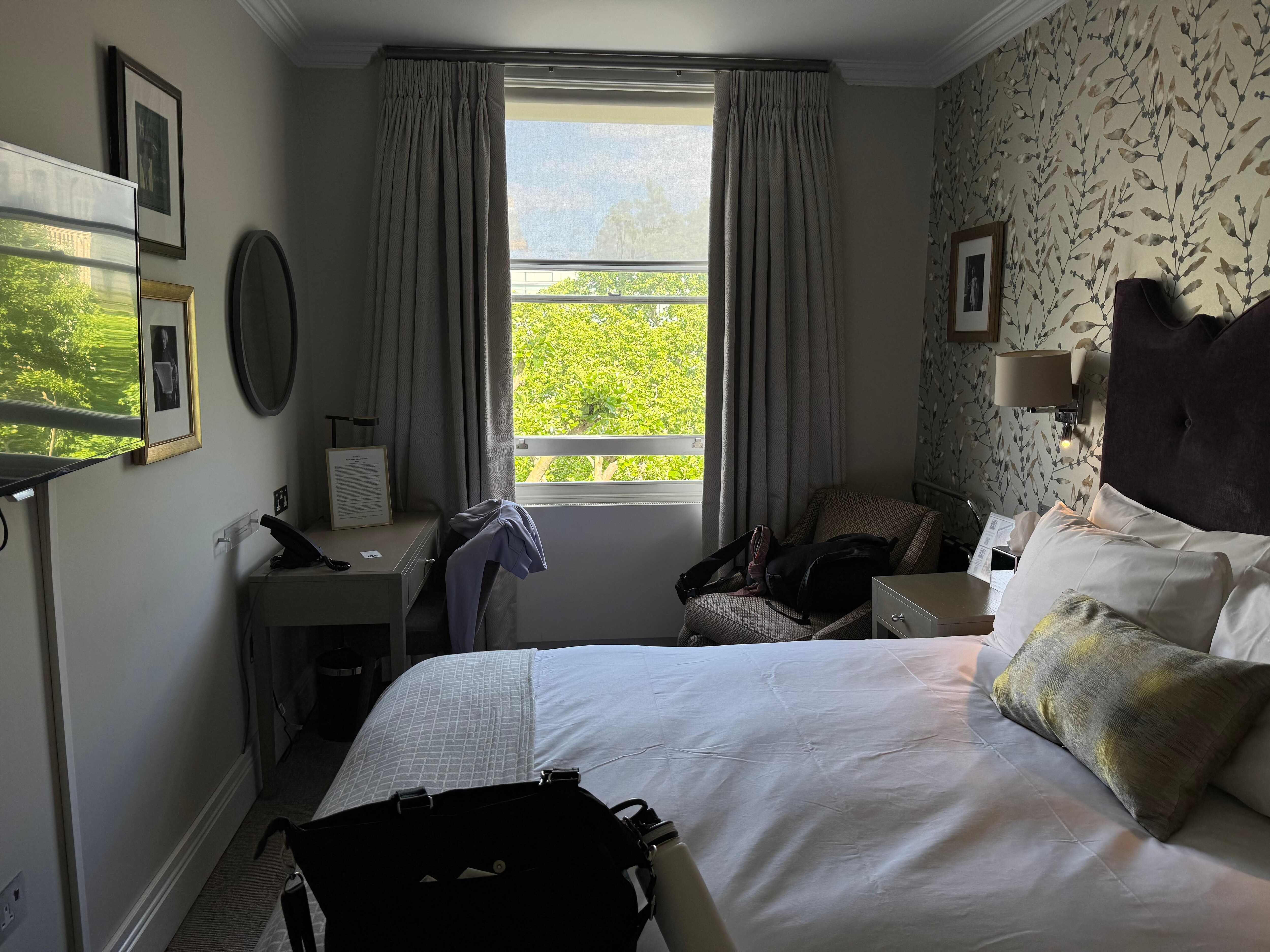 I loved the view mostly of trees out my window. A cozy cheerful room. 