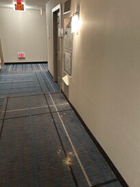 Maintenence left several areas dirty like this throughout this nasty hotel. Room was half-ars clean and the parking situation was a total crock.