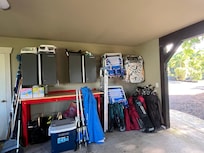 Chairs, umbrellas, golf clubs, etc for use while there