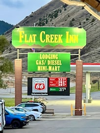 Well lit, clean and convenient gas station and store.