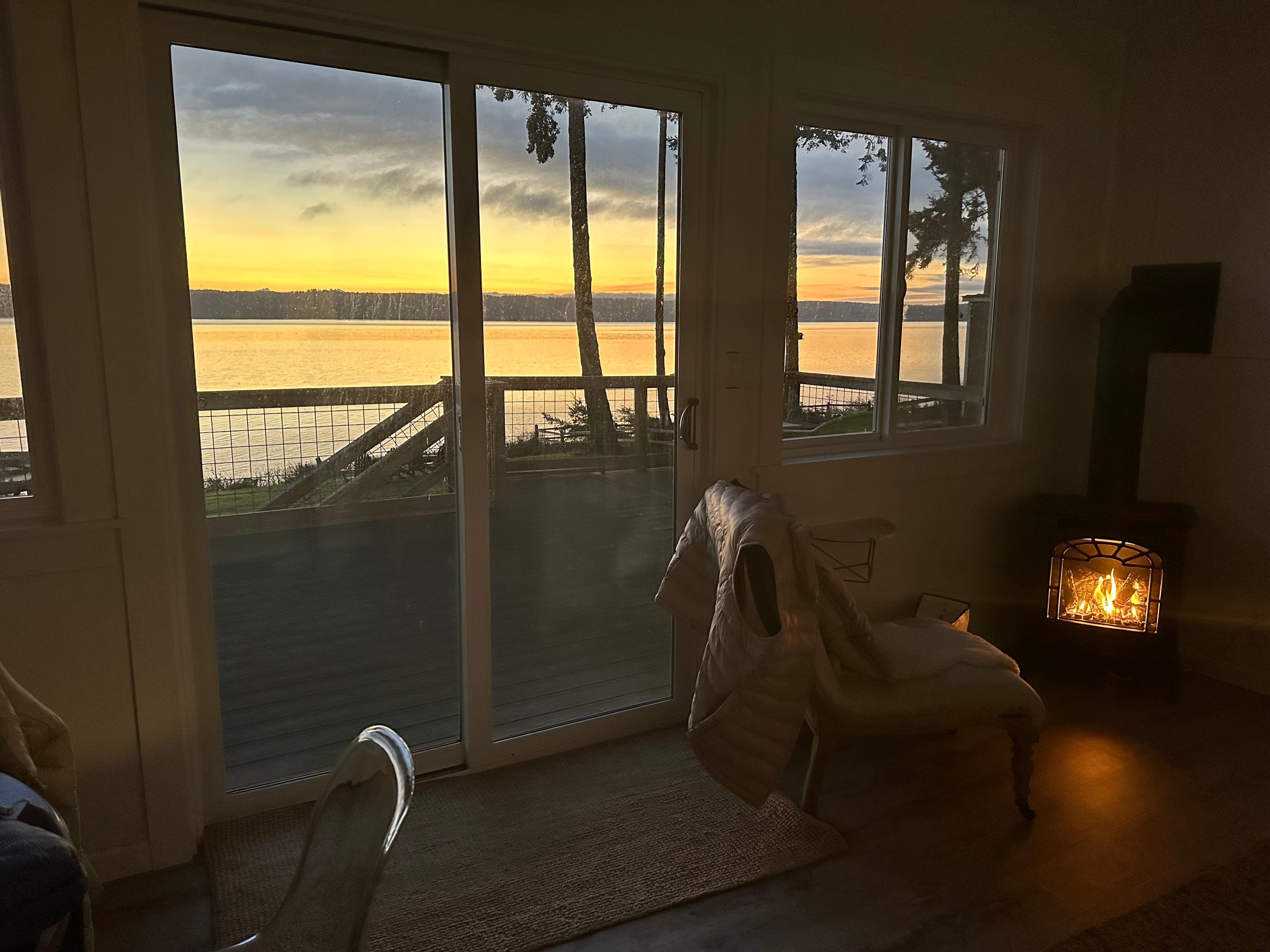 Cozy fire and evening views