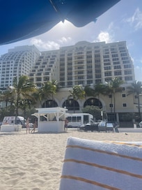 View from the beach. Chairs are complimentary and they have a bar station set up.