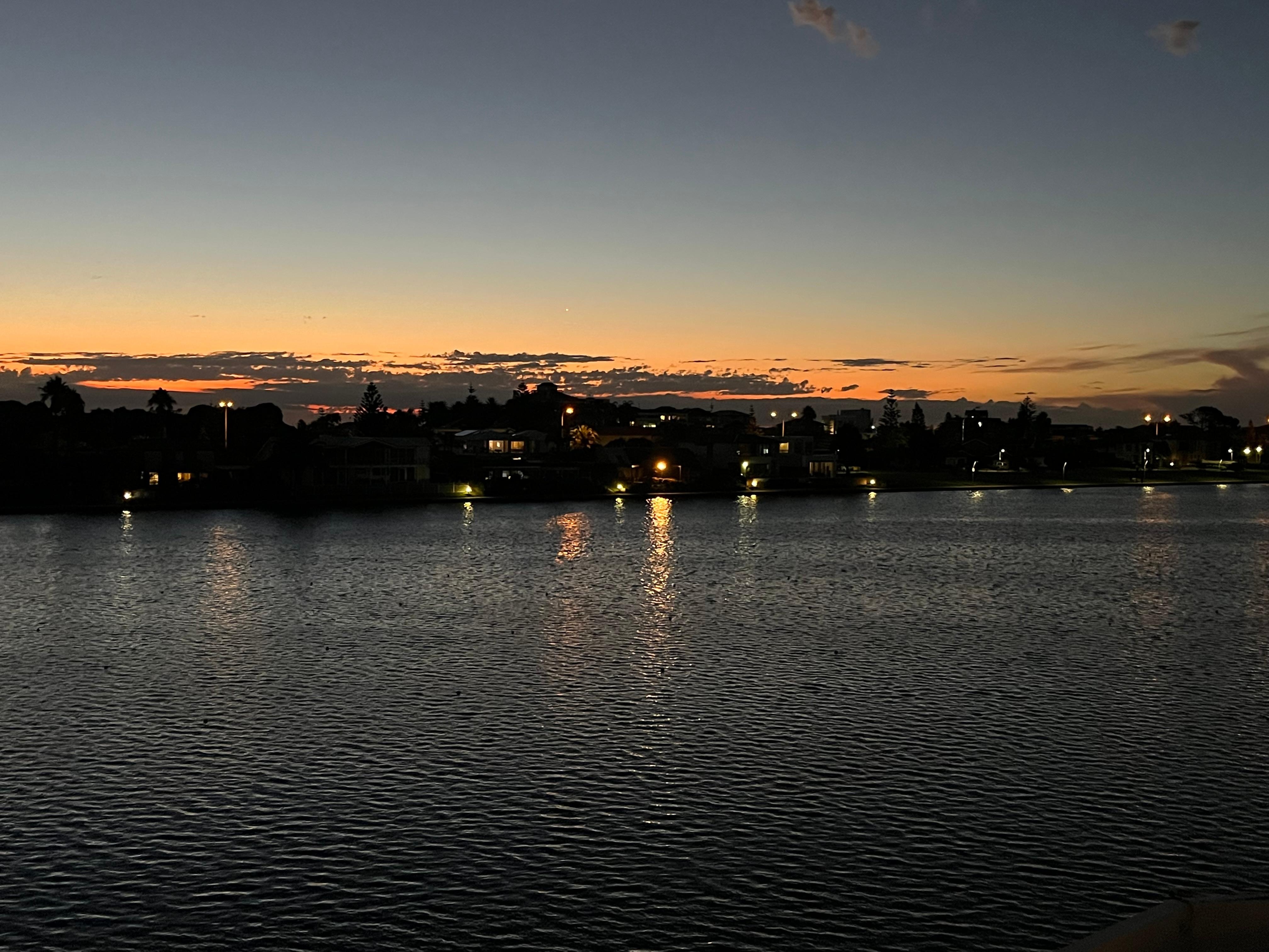 Sunset view from hotel balcony taken in April 2026