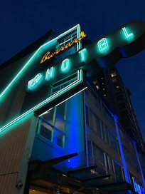 The Burrard’s neon sign welcomes travellers as though from another era, when staying at a hotel was a genuinely fun experience.
