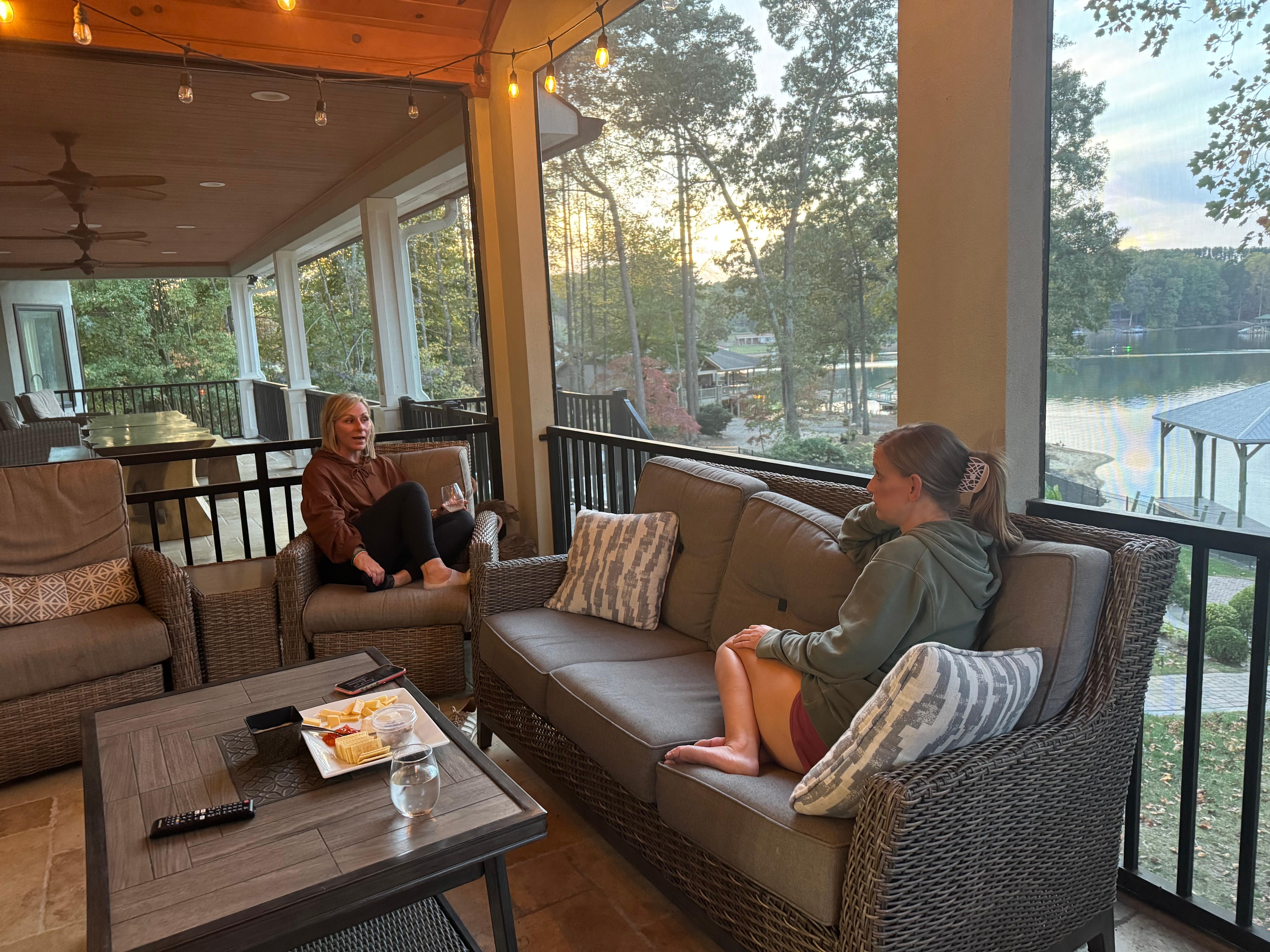 Relaxing on the screened porch!