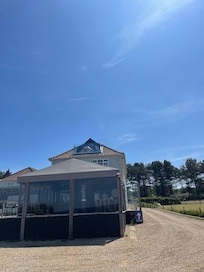 The balcony from the car park
