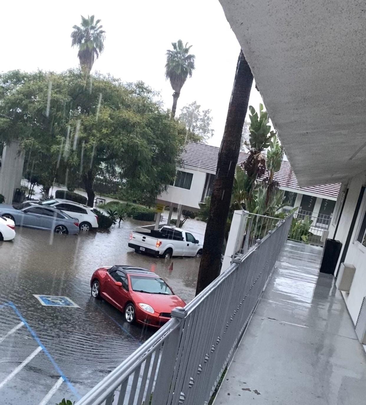 The parking lot flooded