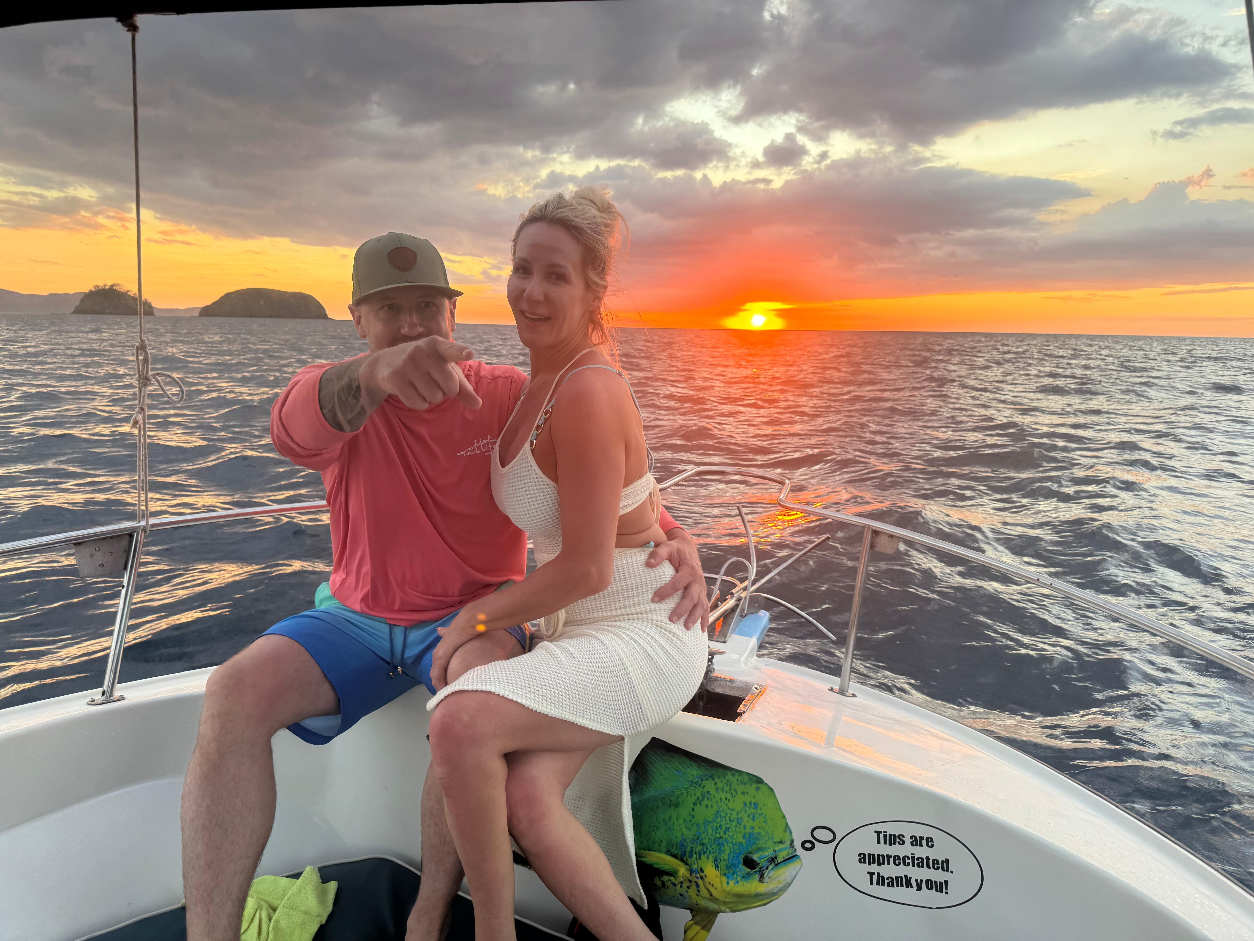 Private sunset boat tour right off Cocoa Beach swim with a sea turtles. On our way back. We spotted some dolphins.