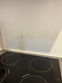 An mehreren Stellen sind die Wände verdreckt und die Tapete kaputt