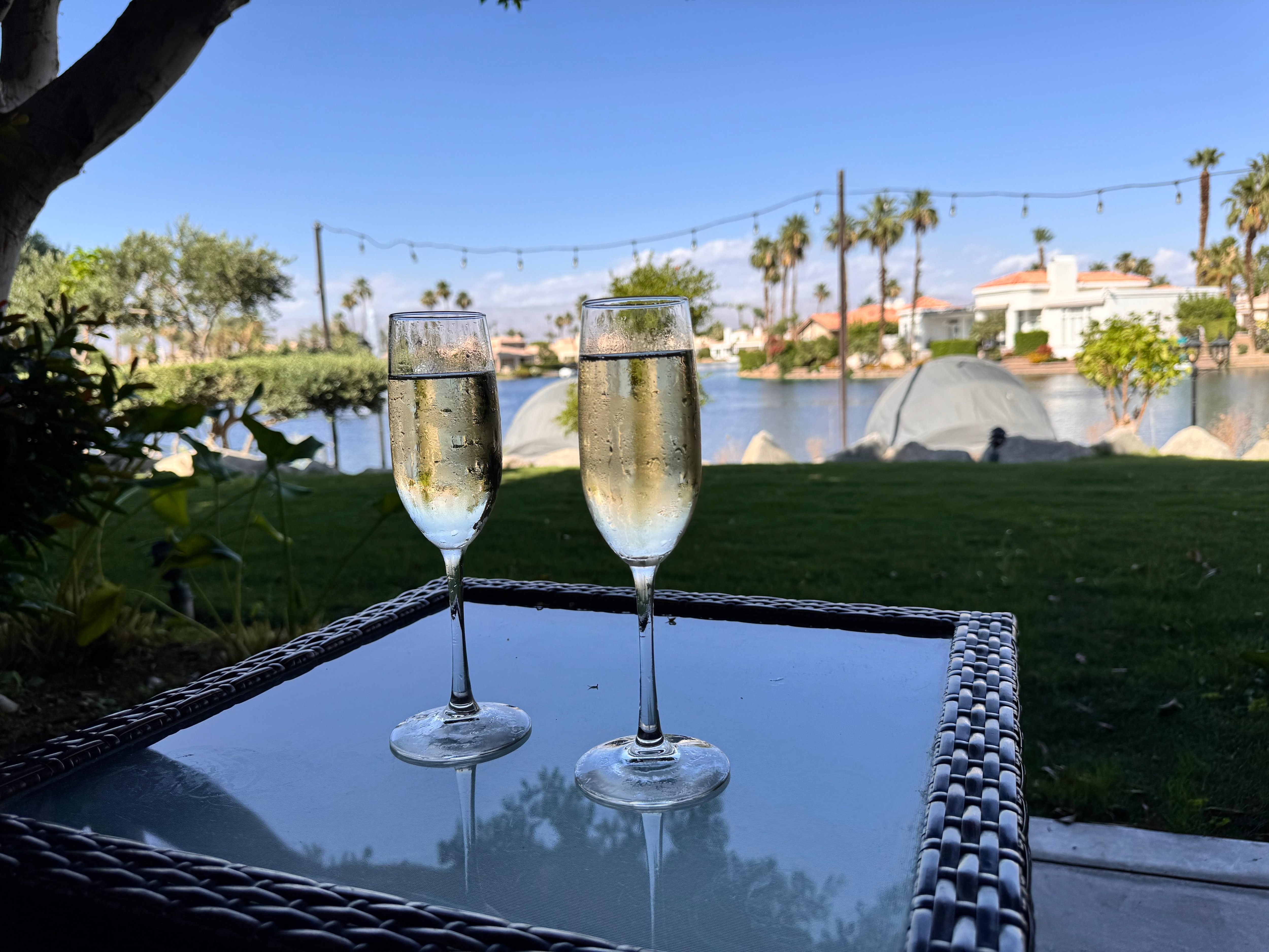 Lovely patio and complimentary glass of sparkling wine to toast our arrival