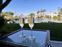 Lovely patio and complimentary glass of sparkling wine to toast our arrival