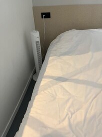 Here is how the LOUD fan had to be near the bed all night in the sweltering heat (i have a video of the fan with sound but they only allow photos)
