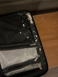 Plaster falling on luggage from ceiling leaks
