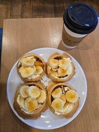 Breakfast - mini waffles with cream cheese and bananas.