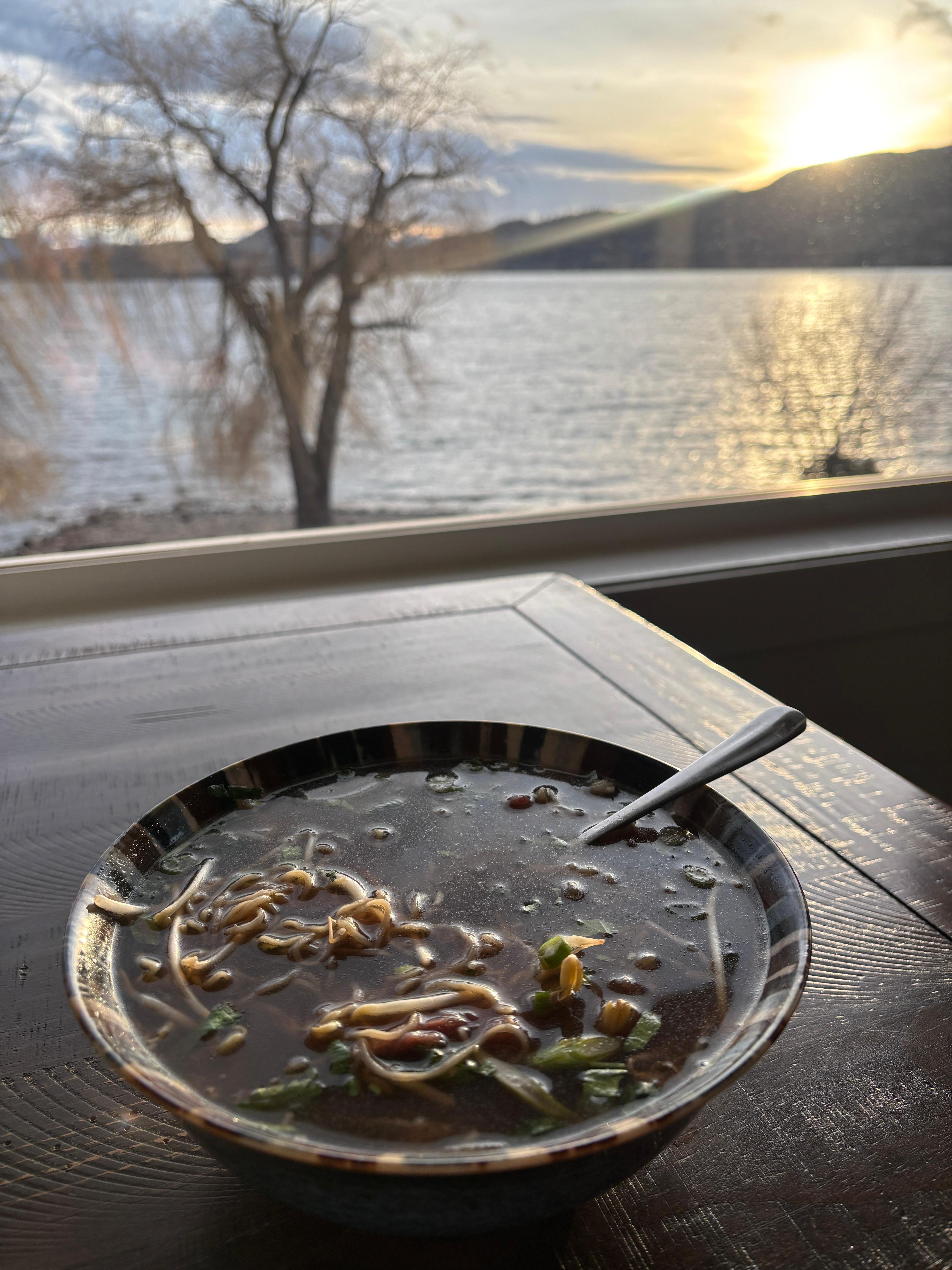 Cozy soup with a stunning view from the kitchen table :) 