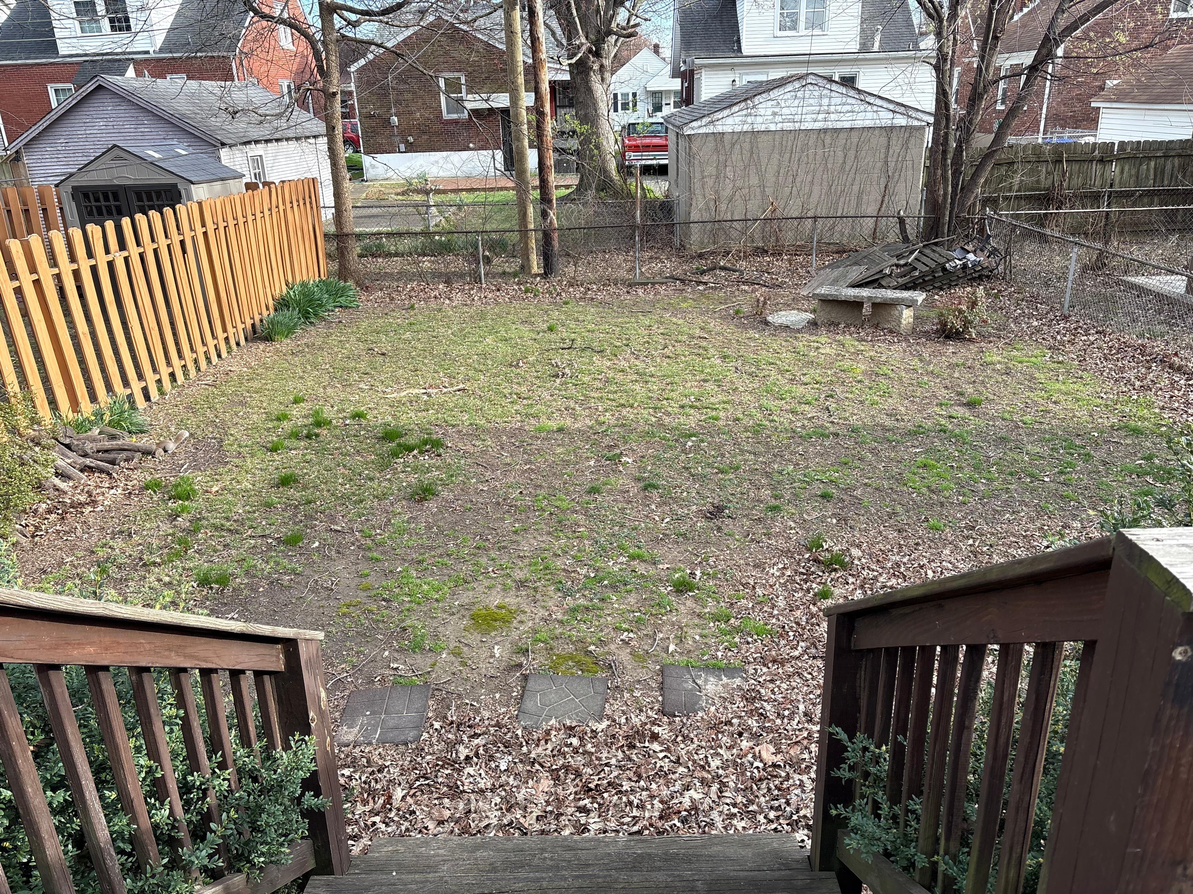 Back yard - little grass - mostly dirt/mud