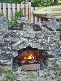 The outdoor fireplace