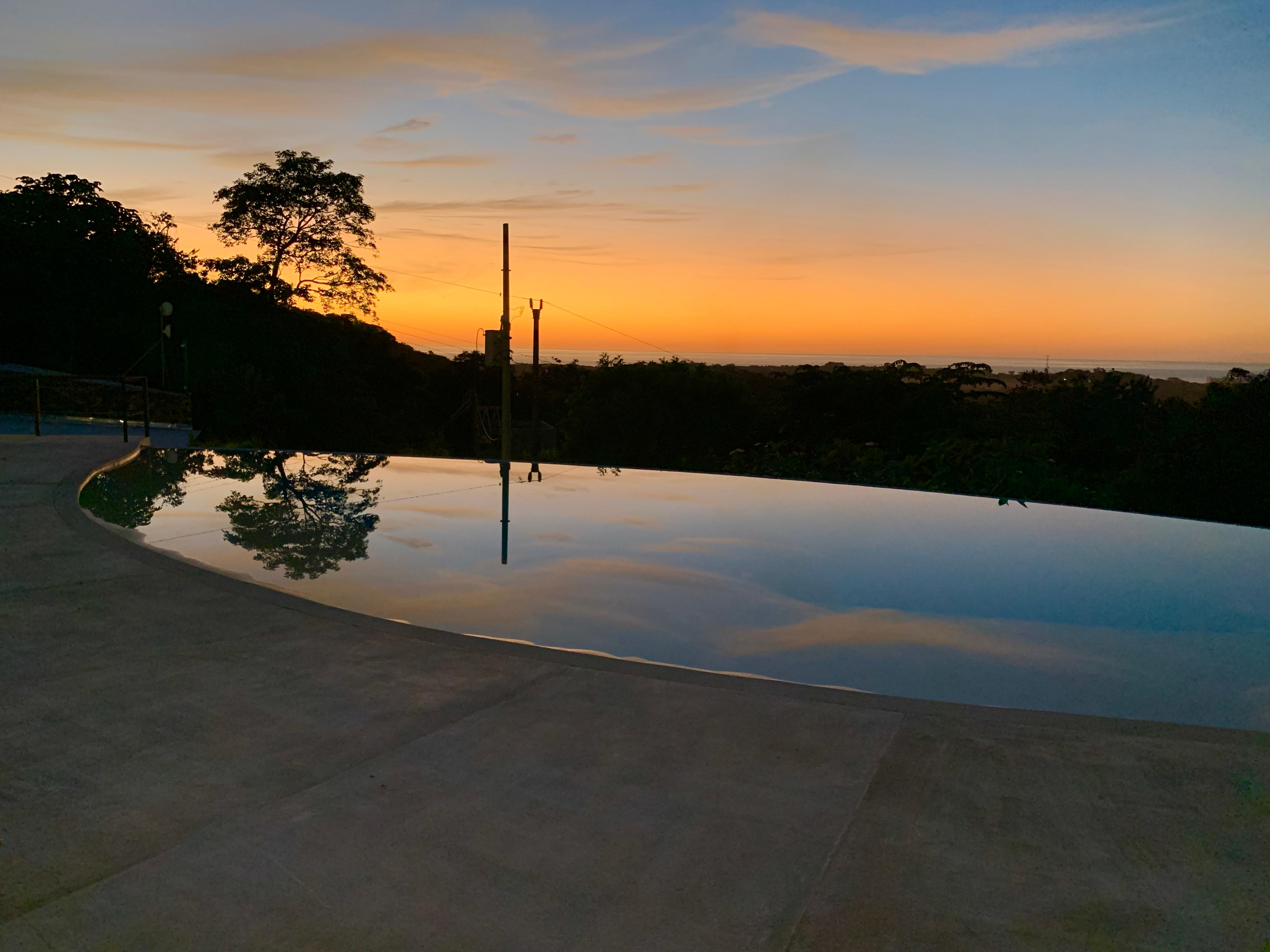 Pool area at sunset