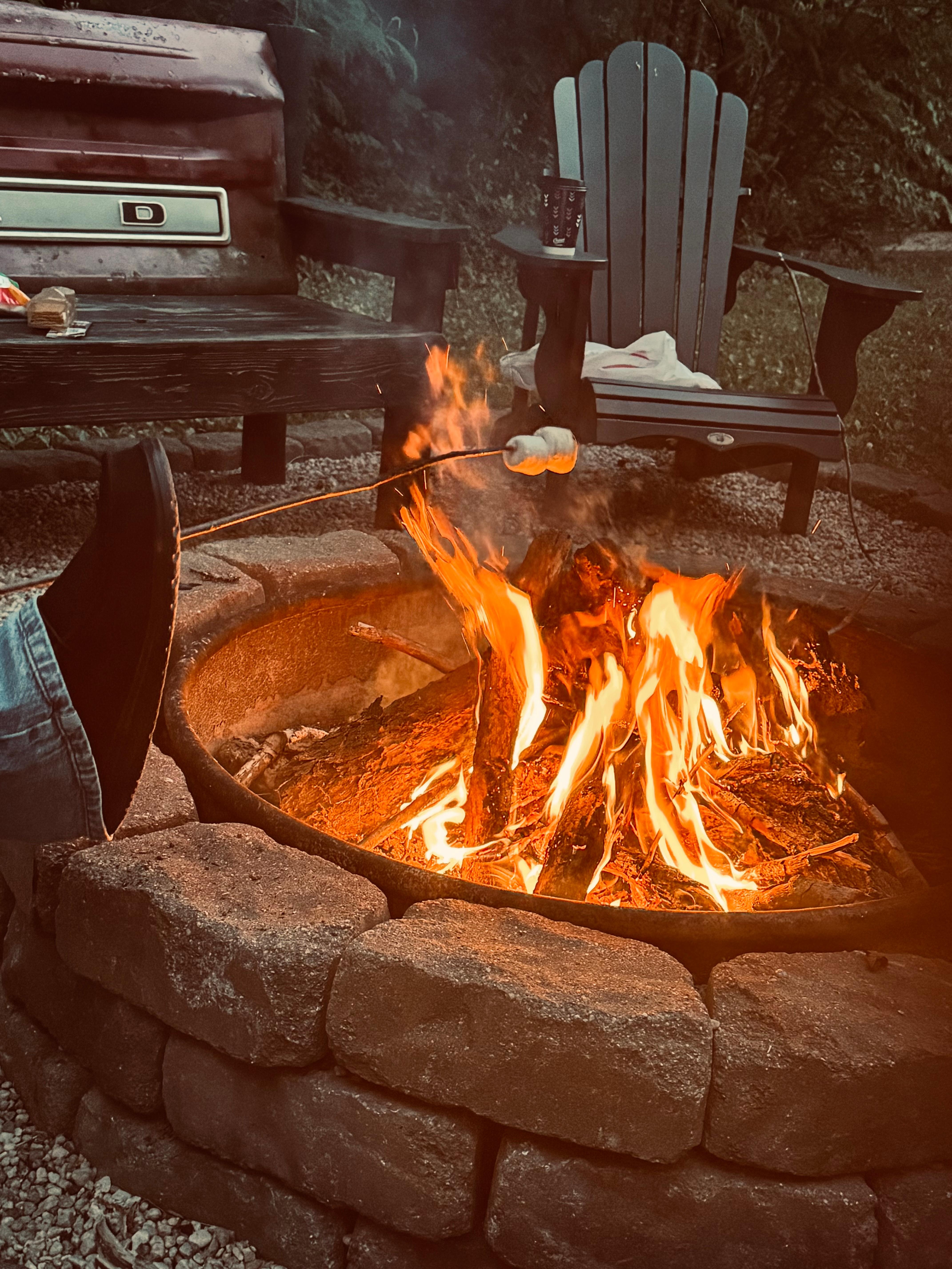 The fire pit was perfect and the deck and the porch with the games is perfect!!