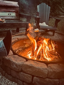 The fire pit was perfect and the deck and the porch with the games is perfect!!