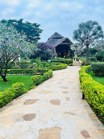 Gardens walking to room - building is the reception