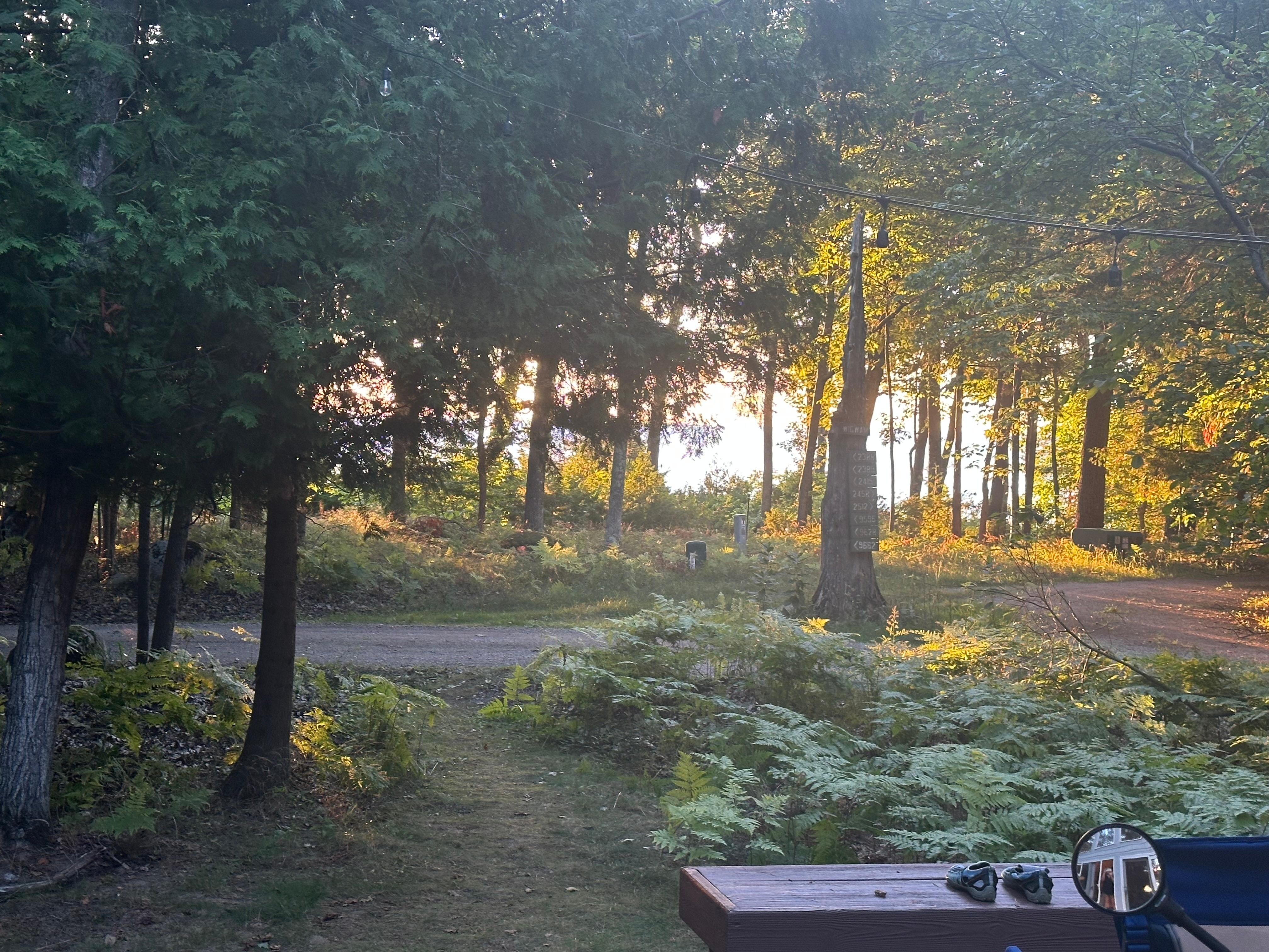 View of lake from cottage deck near sunset