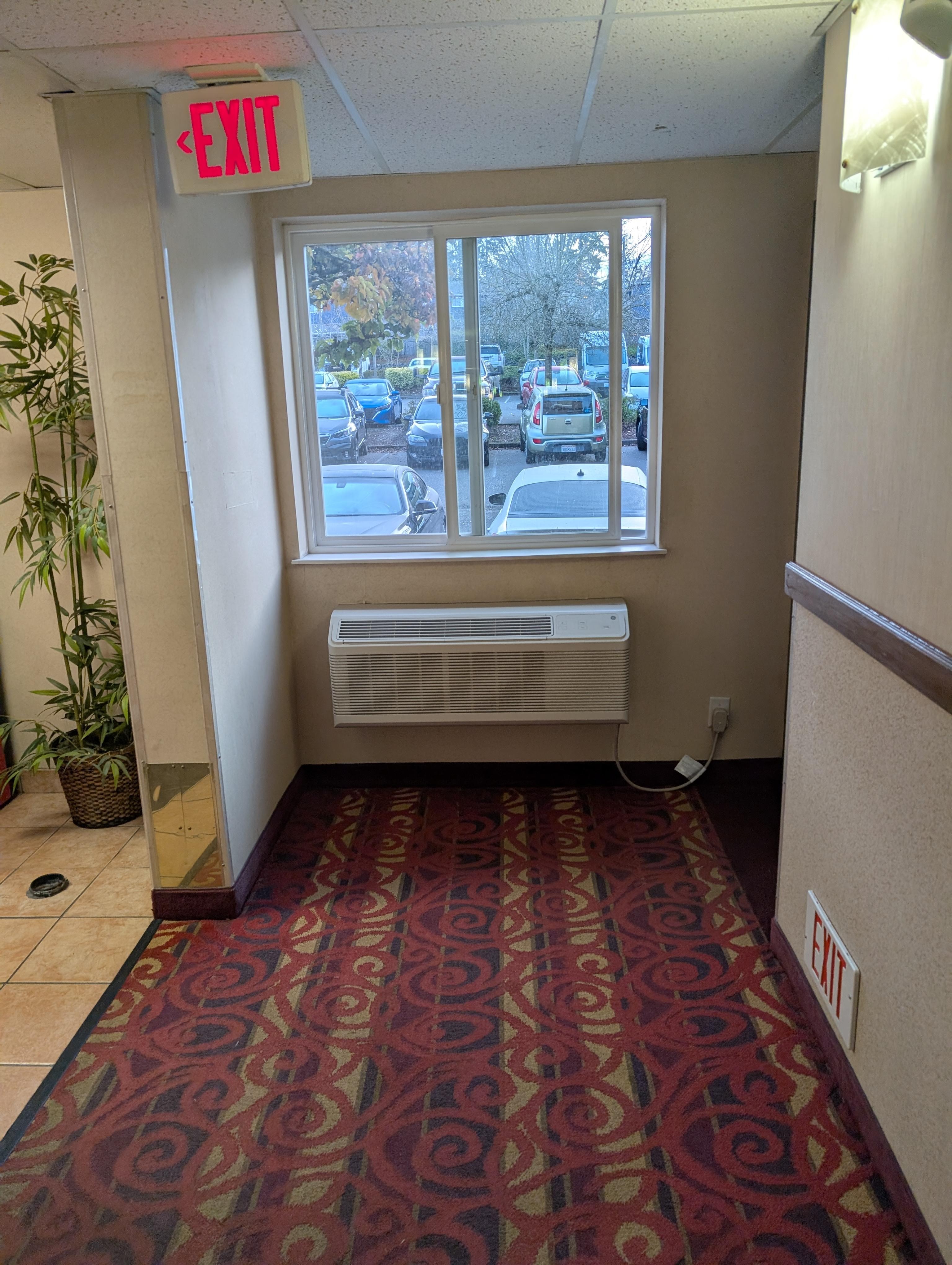 Someone cracked open this window in the middle of night. A secure door requiring key card is on the left. I told staff....never corrected.