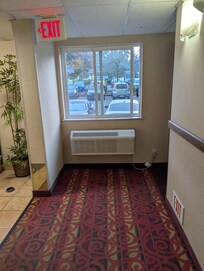 Someone cracked open this window in the middle of night. A secure door requiring key card is on the left. I told staff....never corrected.