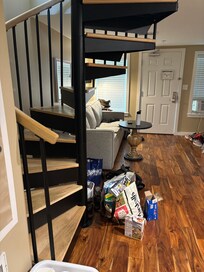 Two levels? No pictures on their website match this description. Also when pull out couch is open it’s difficult to walk to the door.