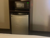 Refrigerator in room
And microwave
