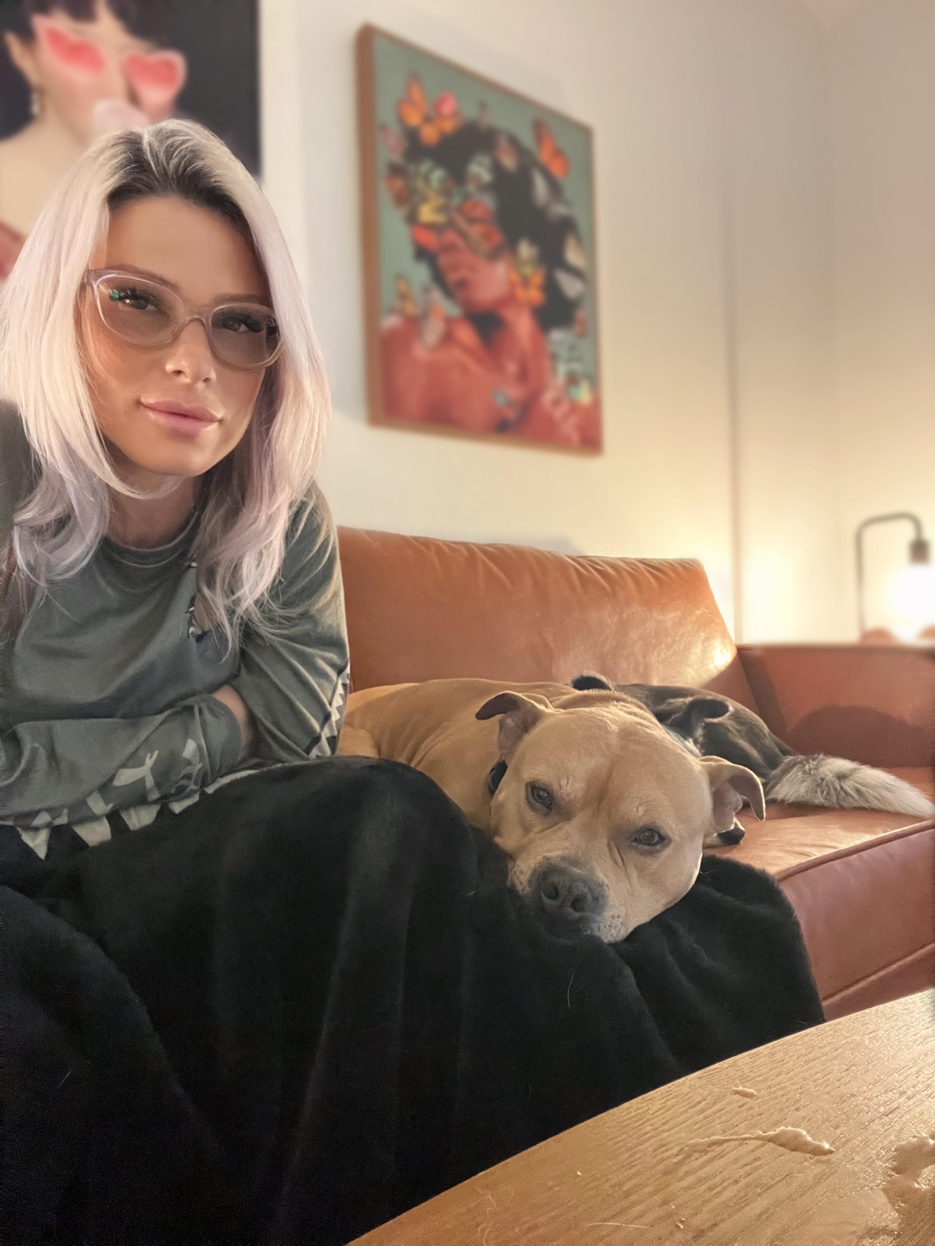 My service dogs keeping me company.