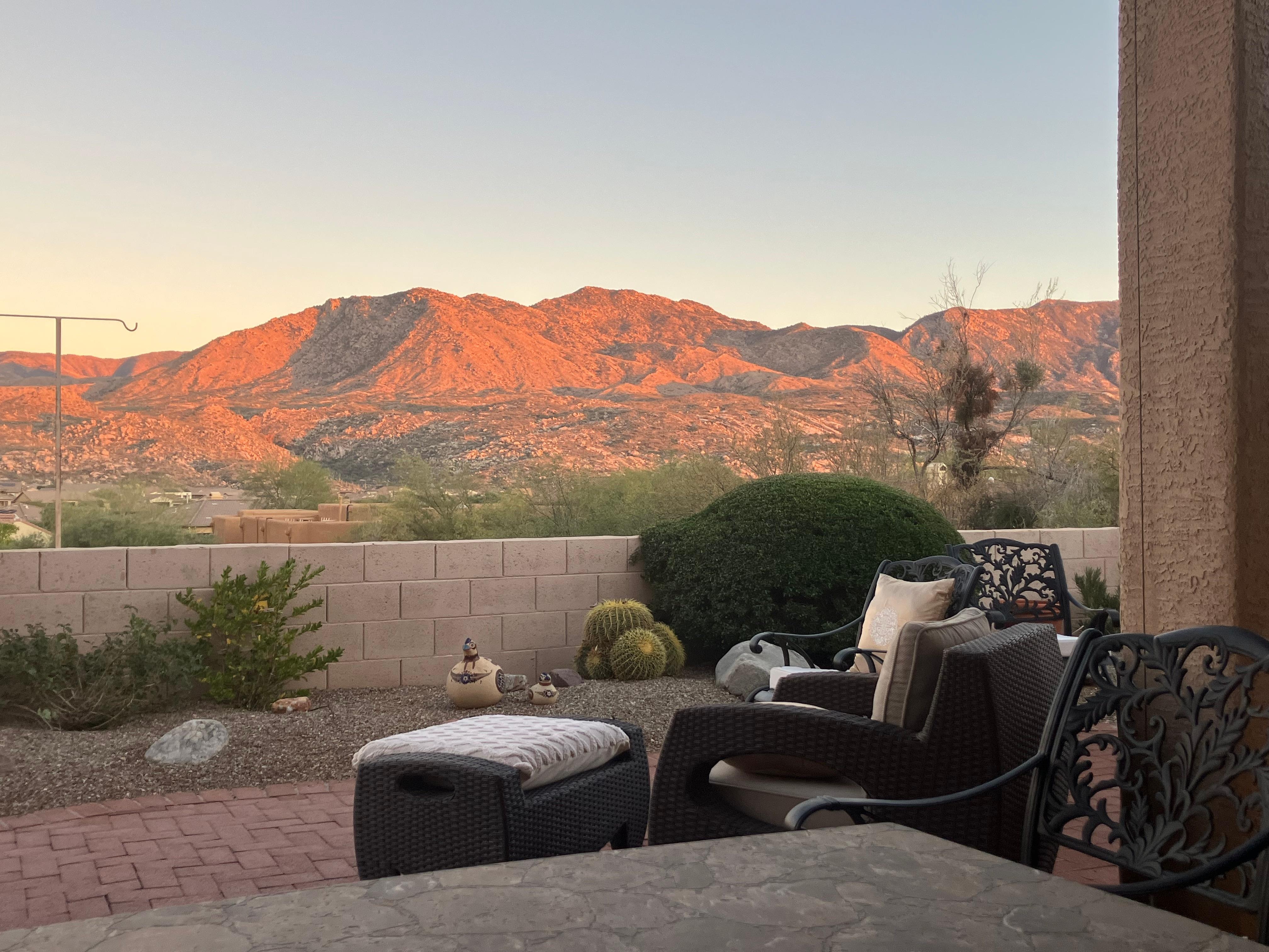 The patio is nicely furnished and offers great views. 