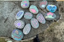 We hand painted some rocks and left them around the fire pit. Maybe we’ll start a tradition! 🤗