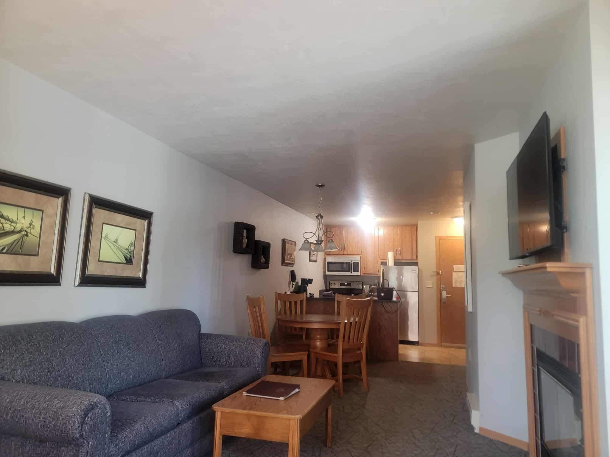 Rooms all had kitchens and fireplaces and balconies too that accommodated all of us